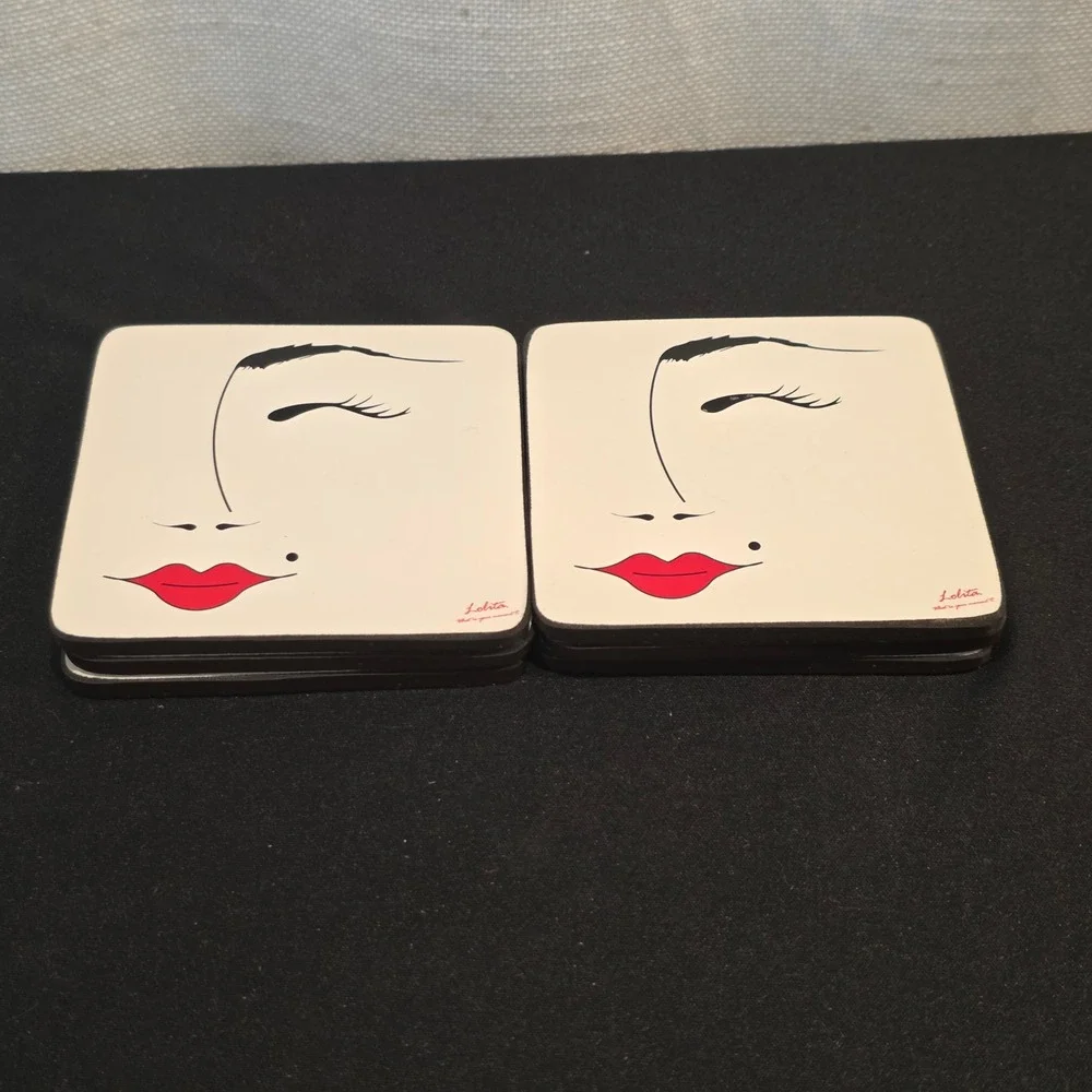 Lolita Whimsical Modern Sexy Red Lips Coasters Diva‎ Barware Retro Glam Set of 6